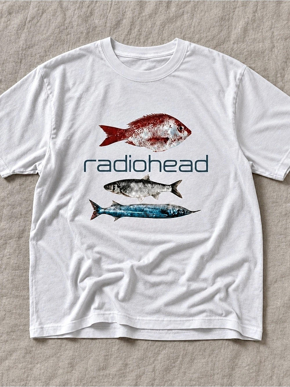 Radiohead Weird Fishes Minimalist Fish Graphic Tee – White (Gildan)